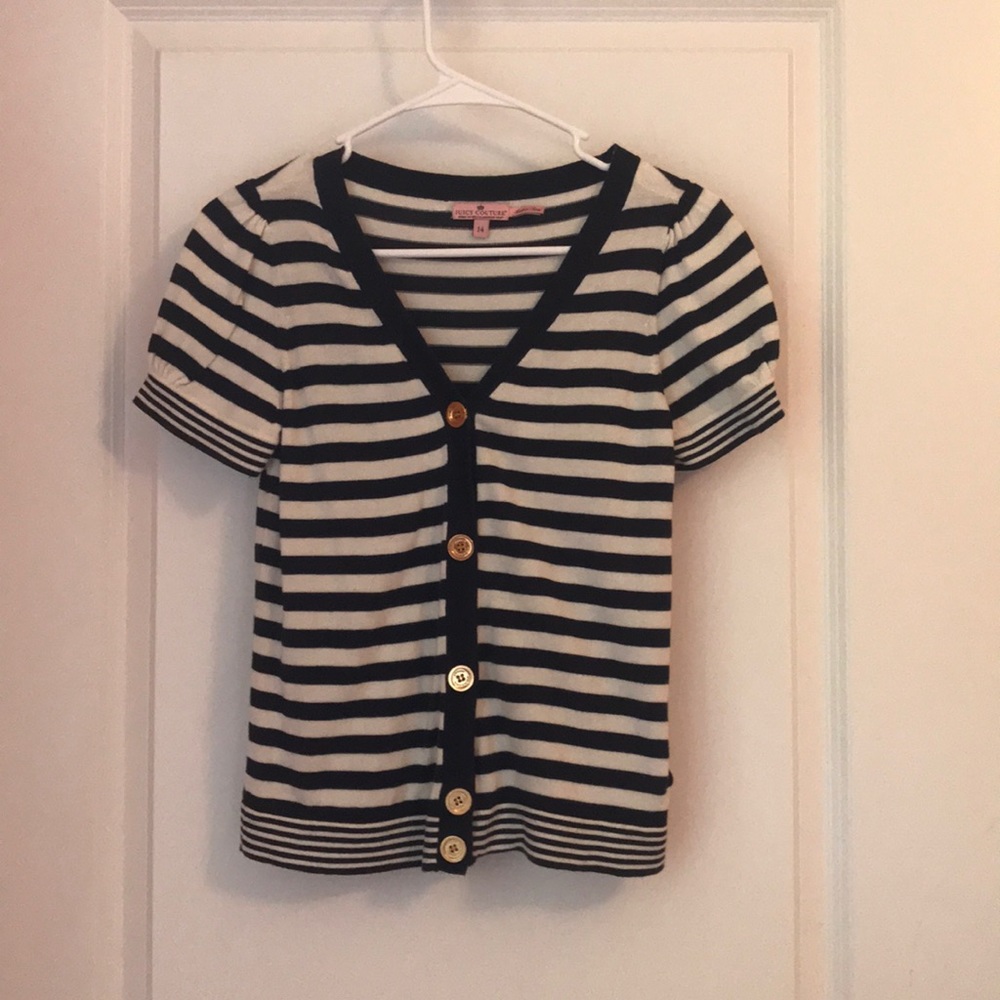 Juicy Couture Navy and Cream Striped Cardigan